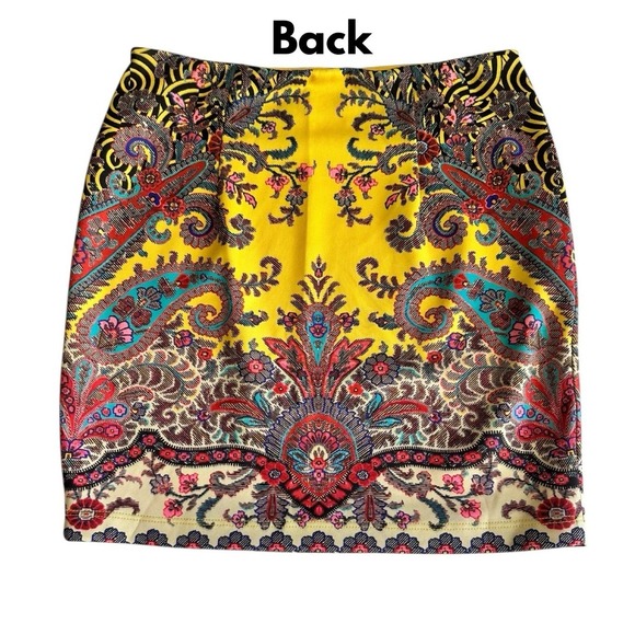 Bebe Yellow Paisley Skirt Womens Size S Stretch Pull On Vibrant Colorful Mini - Picture 2 of 8